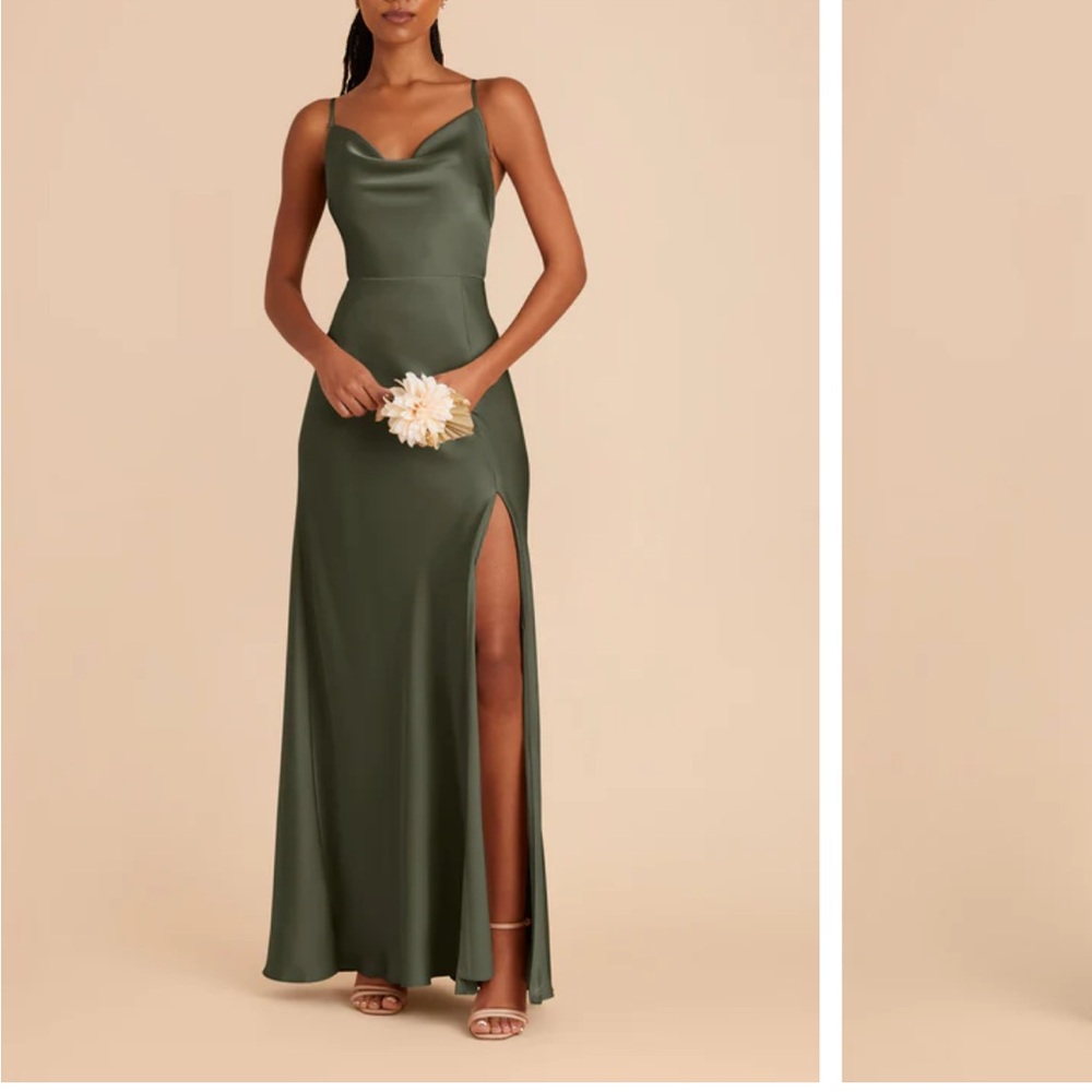 Long Matte Satin Dress - Olive Green S
